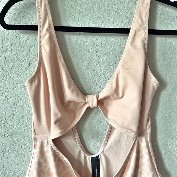 Something Navy One Piece Cutout Swimsuit Pink Cheetah - Picture 4 of 11